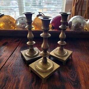 Vintage Brass Candlesticks 7 in. Set of 3